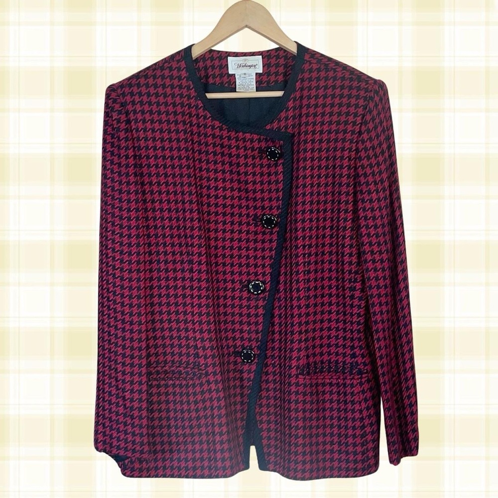 Vintage Houndstooth Women's Jacket - Red and Black